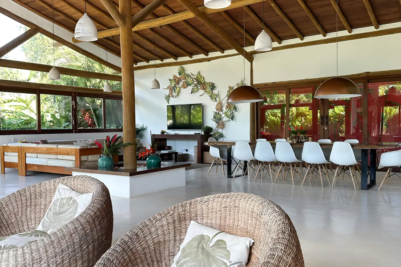 Sala de estar da Casa Charme, em Trancoso