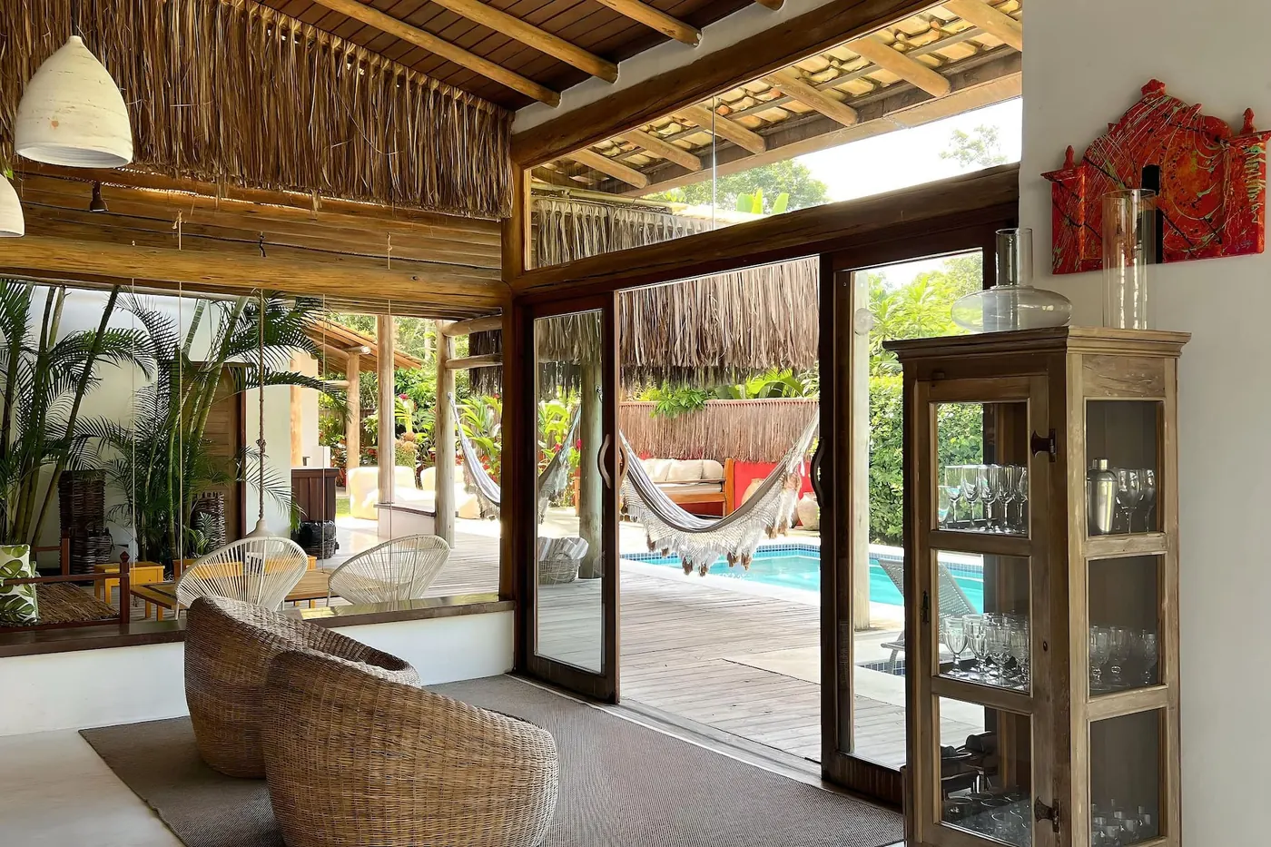 Sala de estar da Casa Charme, em Trancoso